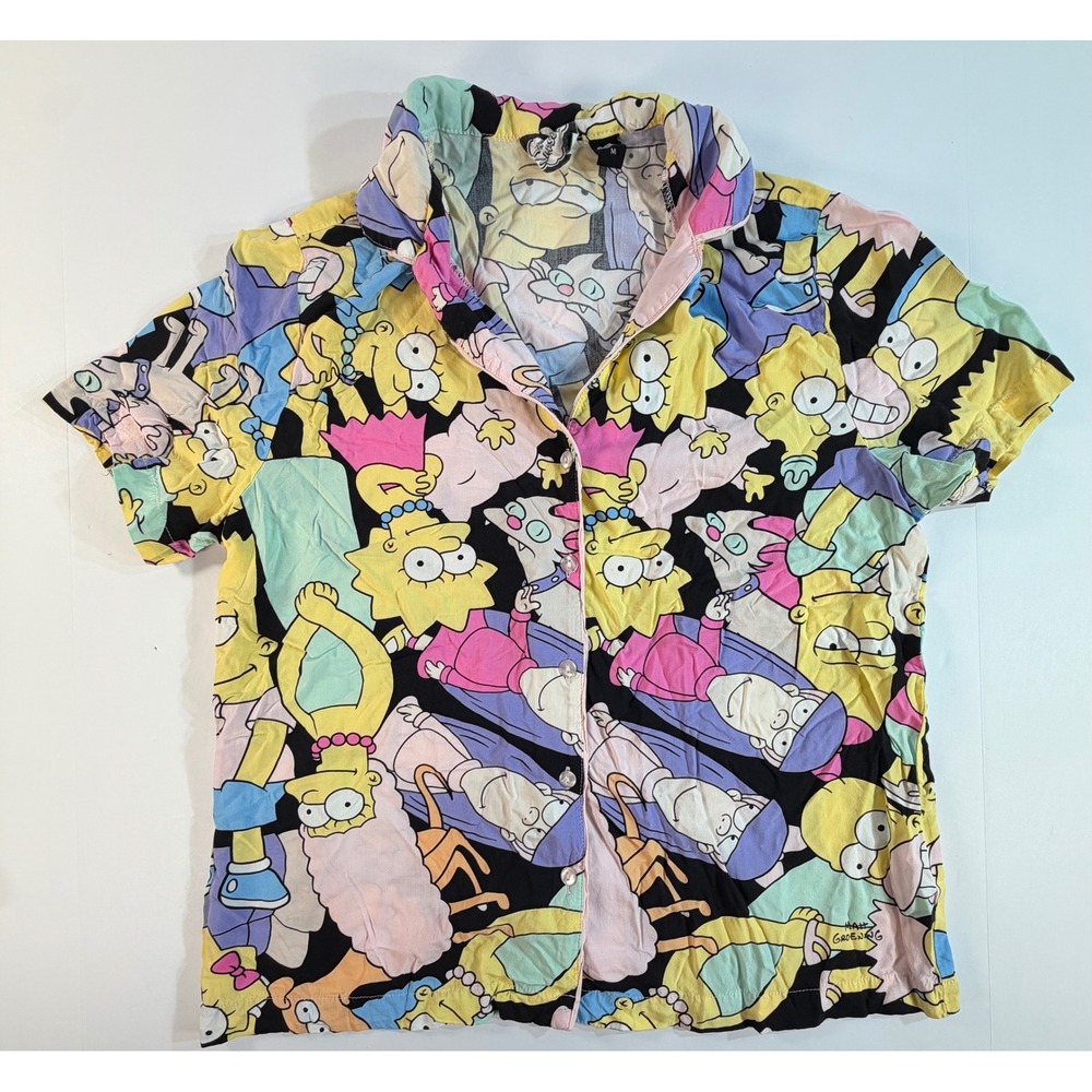 The Simpsons All Over Print Button Up Shirt Delta Mens Medium Multi Color Short